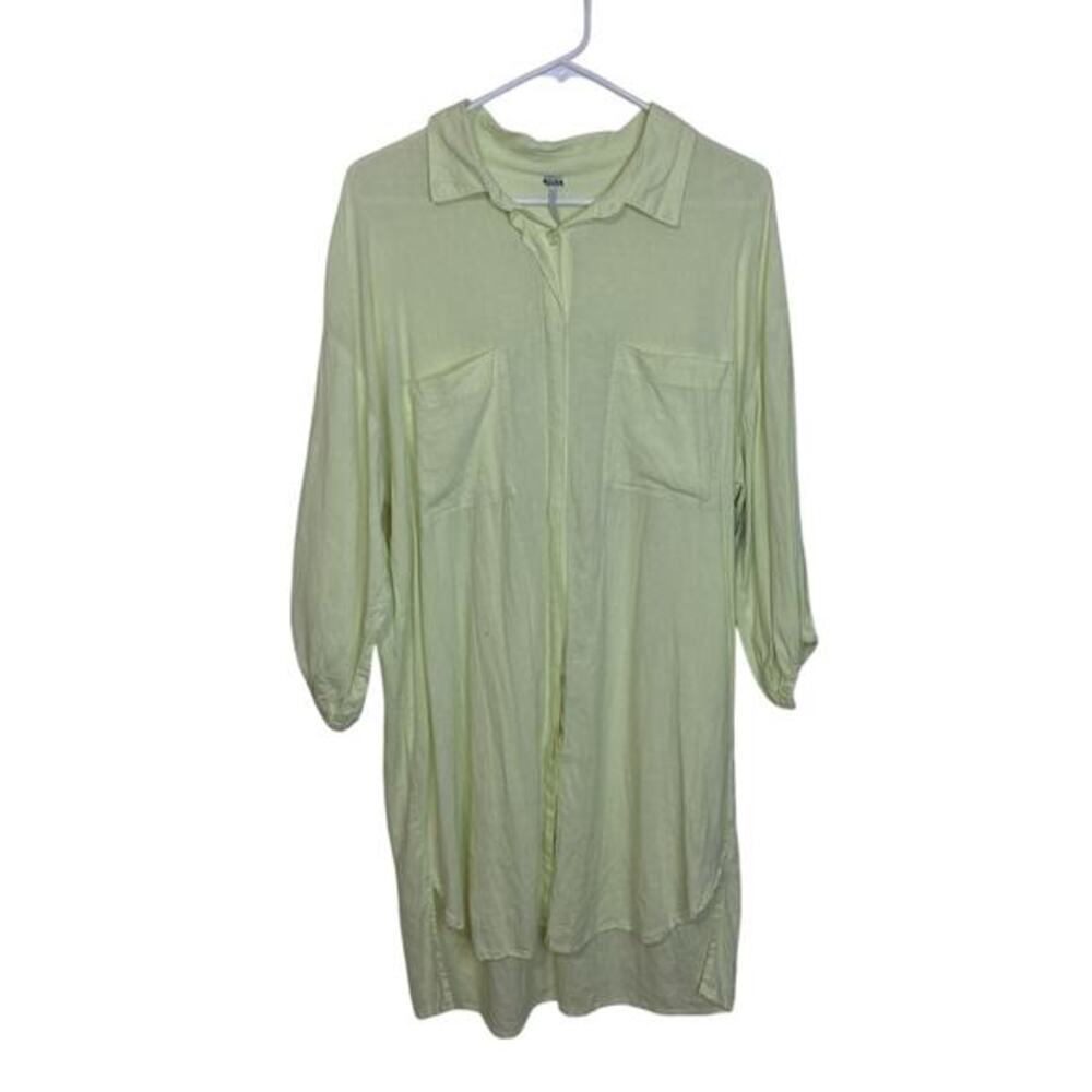 YFB Young‎ Fabulous & Broke Lime Yellow Button Down Linen Blend Shirt Dress Sz S - Picture 2 of 10